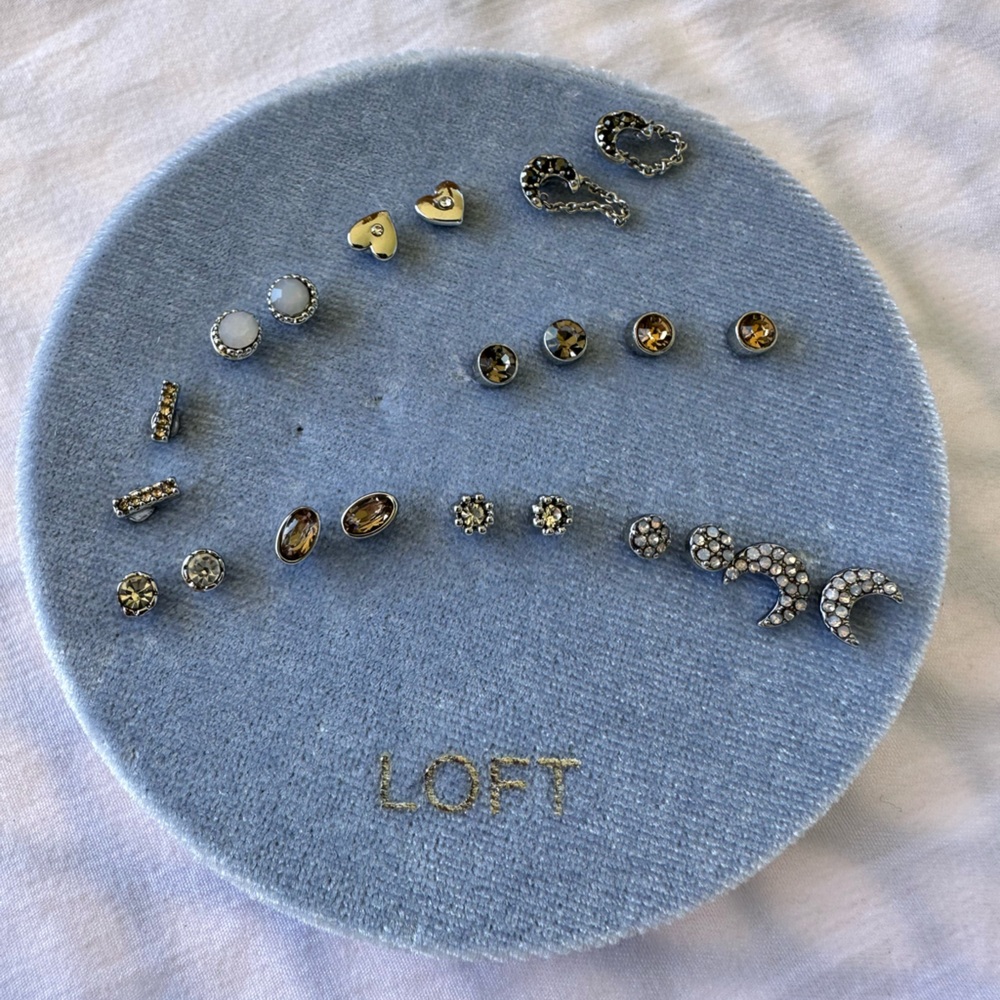 Ann Taylor Loft huge lot earrings studs silver tone - new and unused